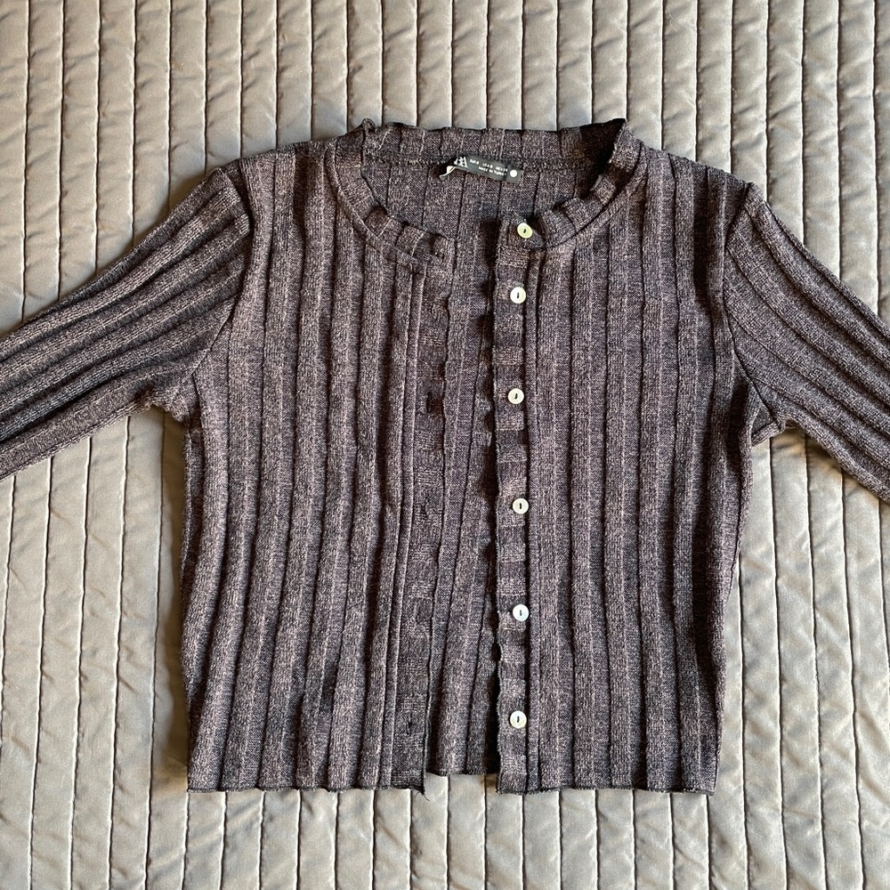 zara dark purple brown cardigan